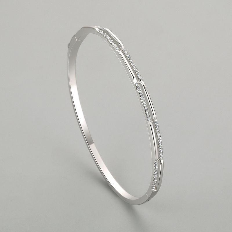 S925 Silver Bracelet Women's Double Layer Line Inlaid With Diamond Opening Collapsible Strap - Trendha