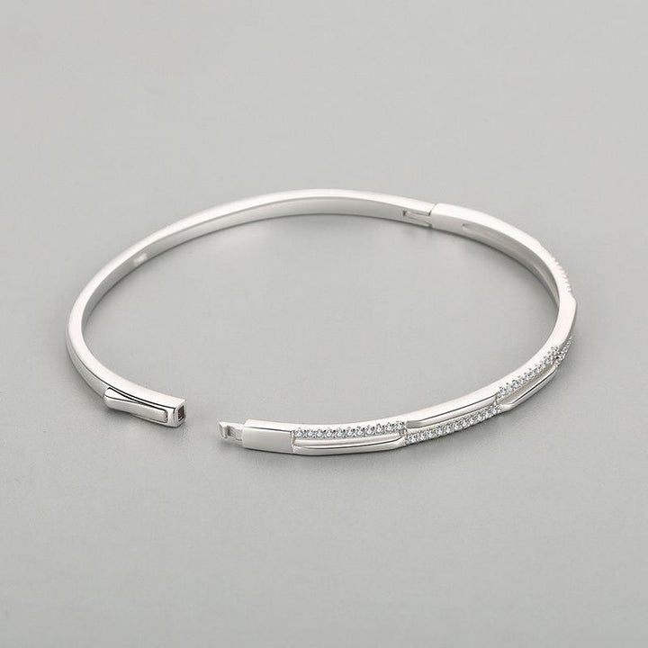 S925 Silver Bracelet Women's Double Layer Line Inlaid With Diamond Opening Collapsible Strap - Trendha