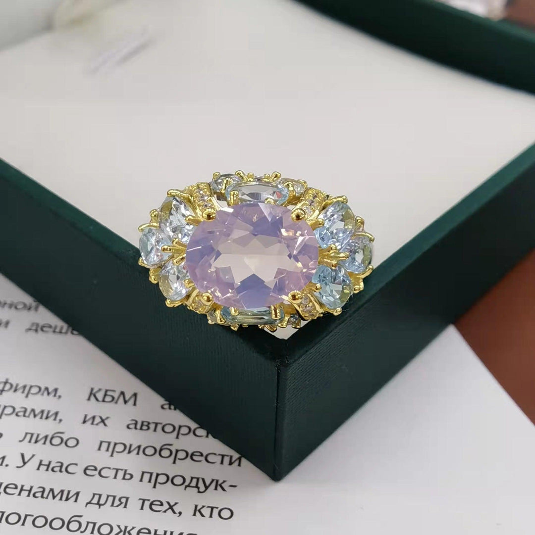 S925 Silver Plating Two-tone Inlaid Lavender Ring - Trendha