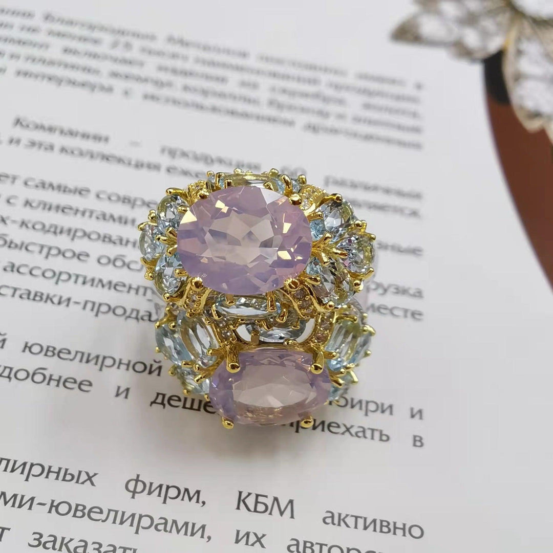 S925 Silver Plating Two-tone Inlaid Lavender Ring - Trendha