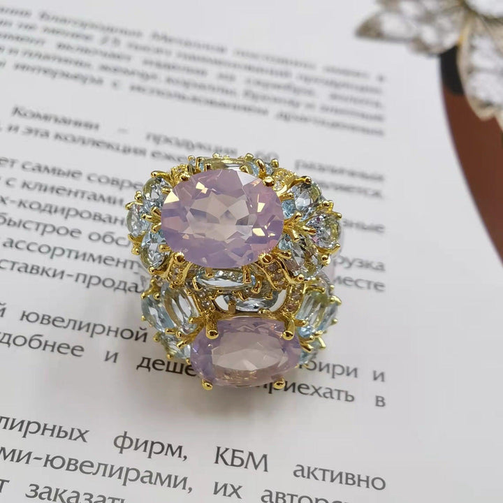 S925 Silver Plating Two-tone Inlaid Lavender Ring - Trendha