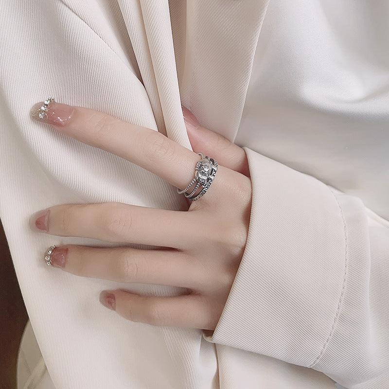 S925 Silver Retro Distressed Copper Coin Lucky Elephant Creative Design Minority Style Ring