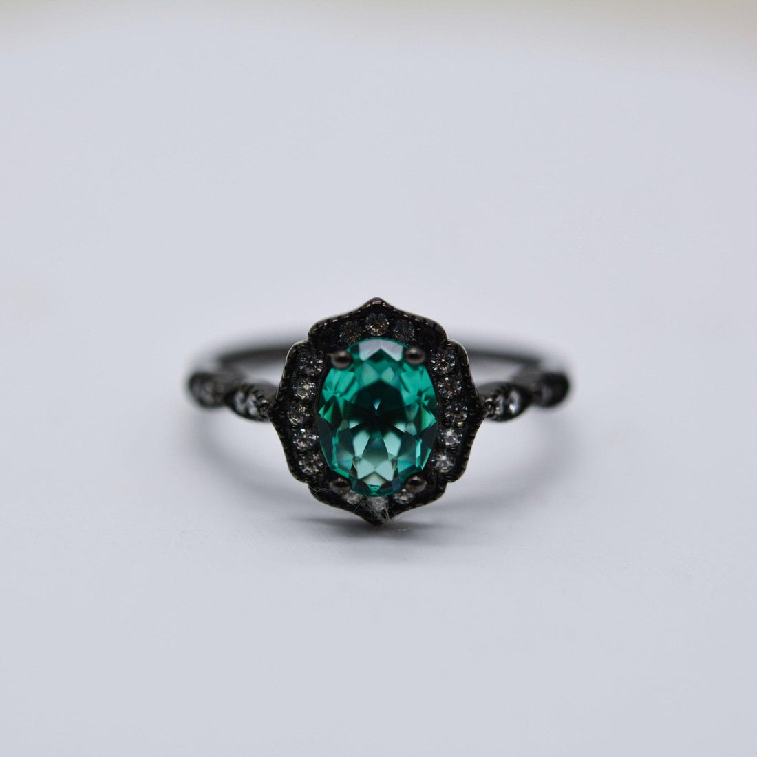 S925 Sterling Silver Black Gold Palaiba Glass Oval Ring