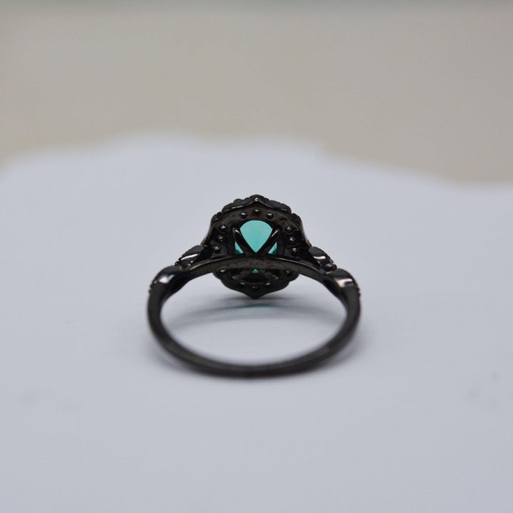 S925 Sterling Silver Black Gold Palaiba Glass Oval Ring - Trendha