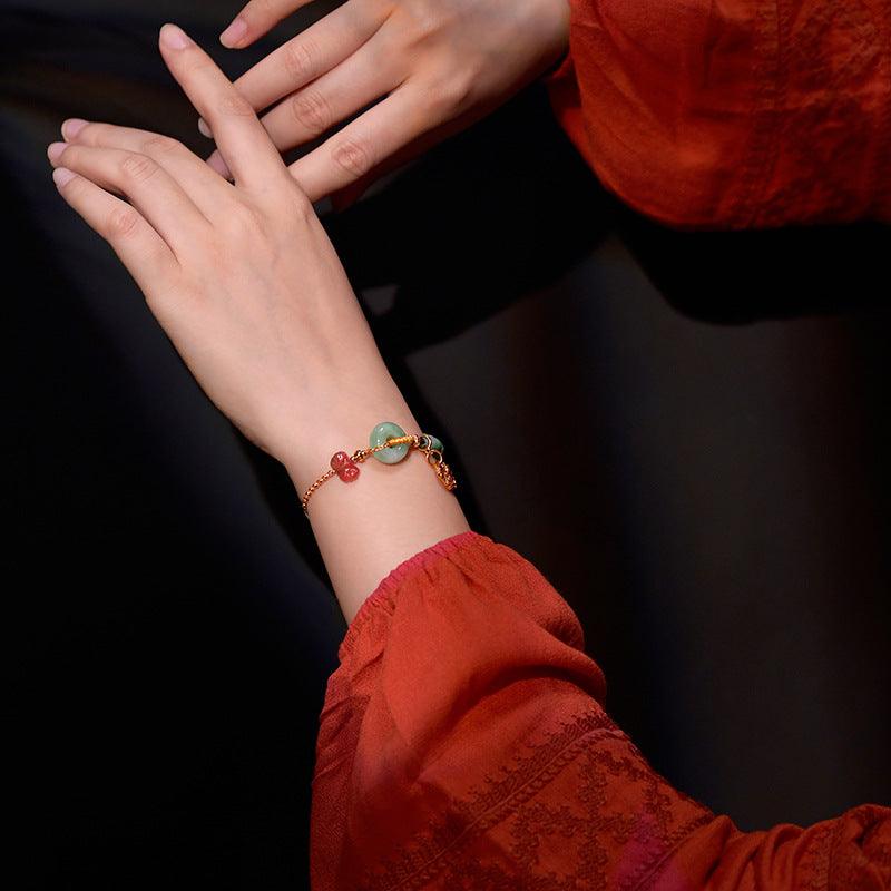 925 Silver Bracelet with Jade and Red Accents