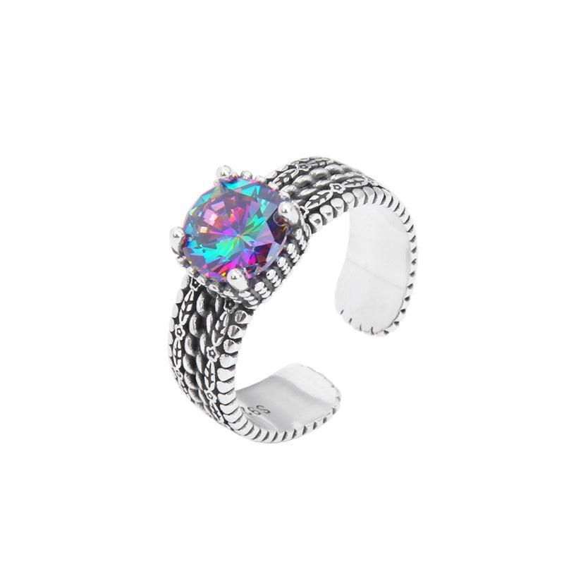 S925 Sterling Silver Colorful Purple Zircon Ring - Trendha