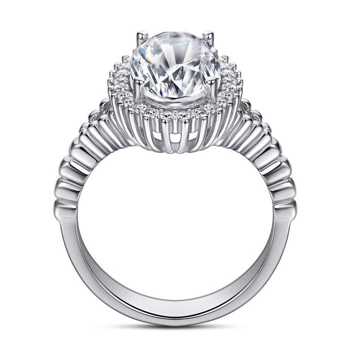 S925 Sterling Silver Egg Shaped Zircon Exaggerated Ring Female - Trendha