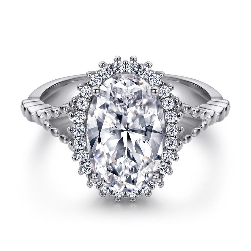 S925 Sterling Silver Egg Shaped Zircon Exaggerated Ring Female - Trendha