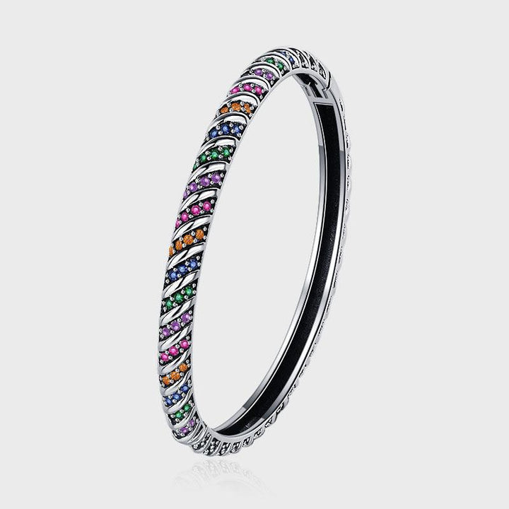 S925 Sterling Silver Geometric Colorful Tribal Elements Diamond Bracelet - Trendha