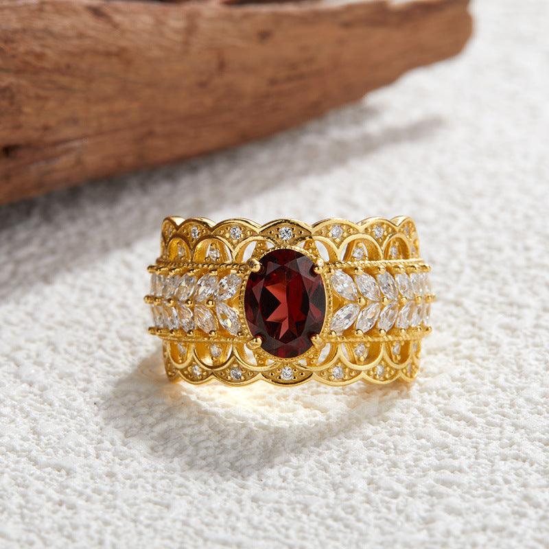 S925 Silver Garnet Vintage Lace Ring