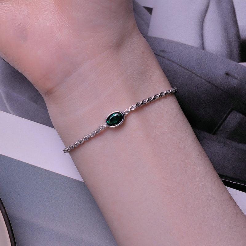 S925 Sterling Silver Light Luxury Green Zircon Chopin Bracelet