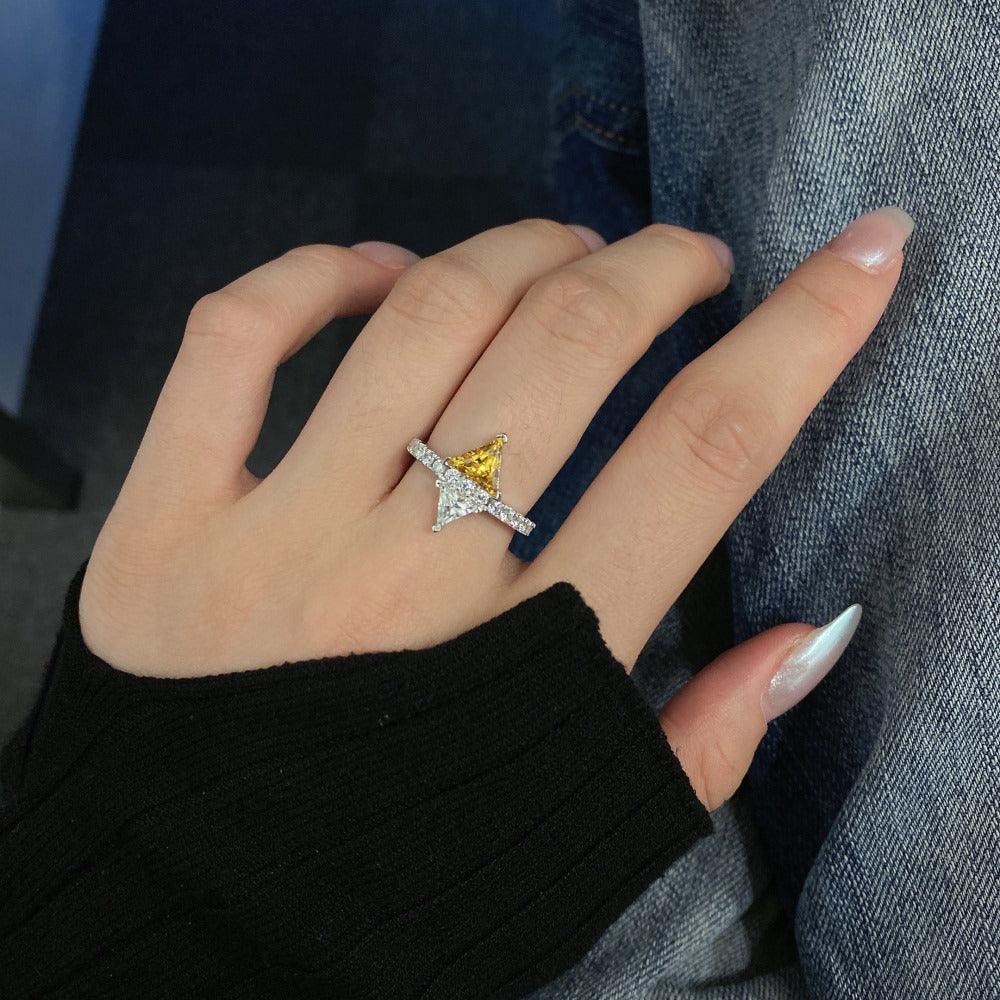 S925 Sterling Silver Ring Triangle Color Zirconium Affordable Luxury Fashion - Trendha