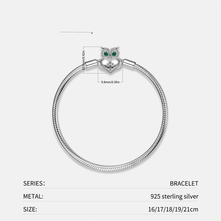 S925 Sterling Silver Snake Bone Chain Bracelet Owl Buckle - Trendha