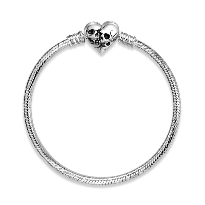 S925 Sterling Silver Snake Bone Chain Bracelet With Double Skull - Trendha