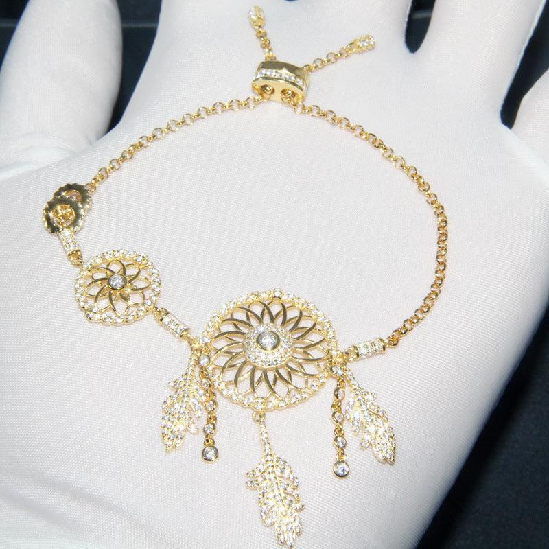 S925 Sterling Silver Women's Diamond Set Dream Catcher Bracelet - Trendha