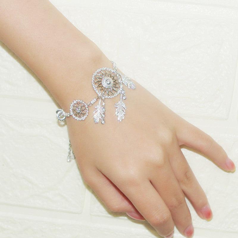 S925 Sterling Silver Women's Diamond Set Dream Catcher Bracelet - Trendha