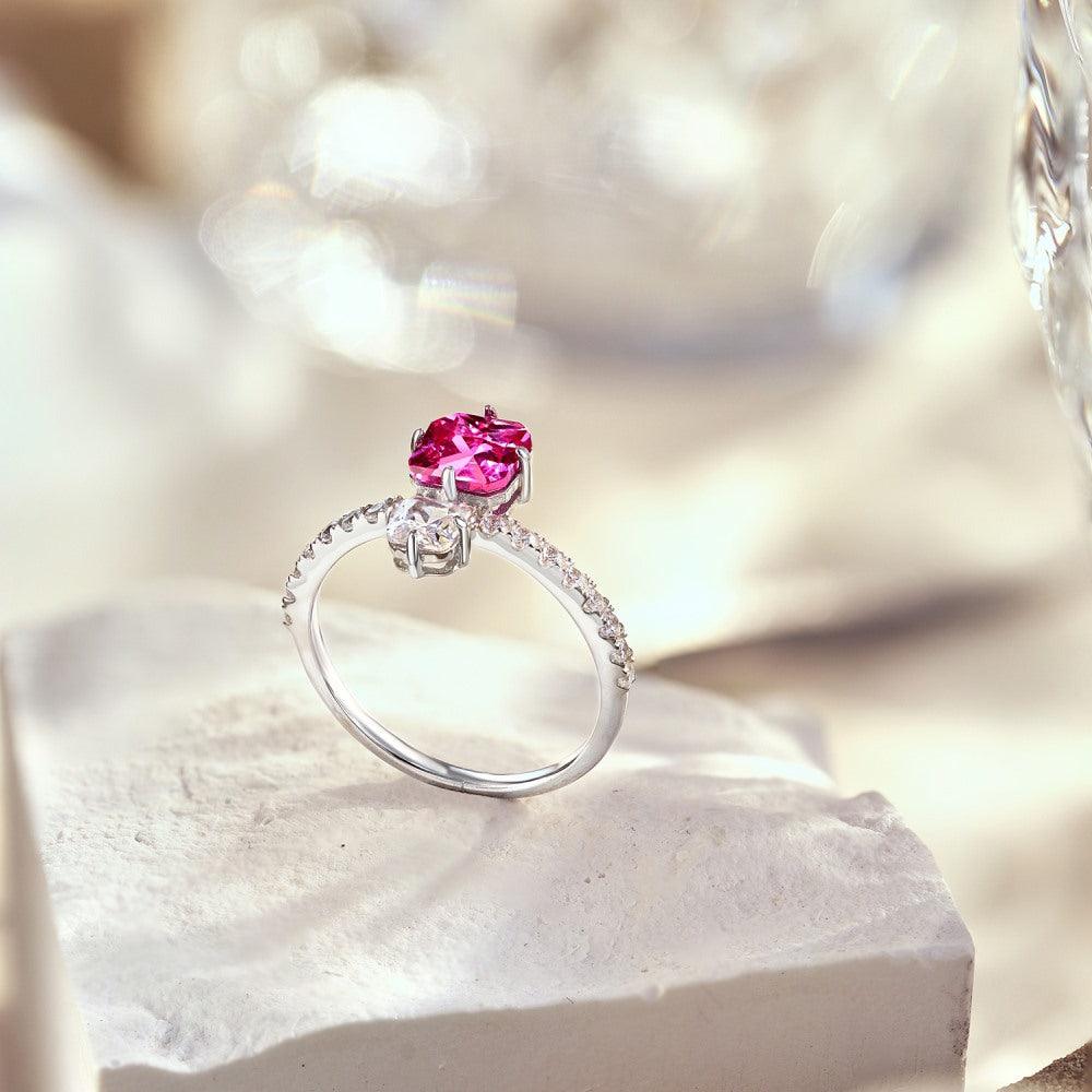 S925 Sterling Silver Women's Rose Red Square Zircon Ring - Trendha