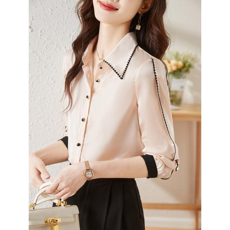 Satin Lapel Shirt Top For Women - Trendha