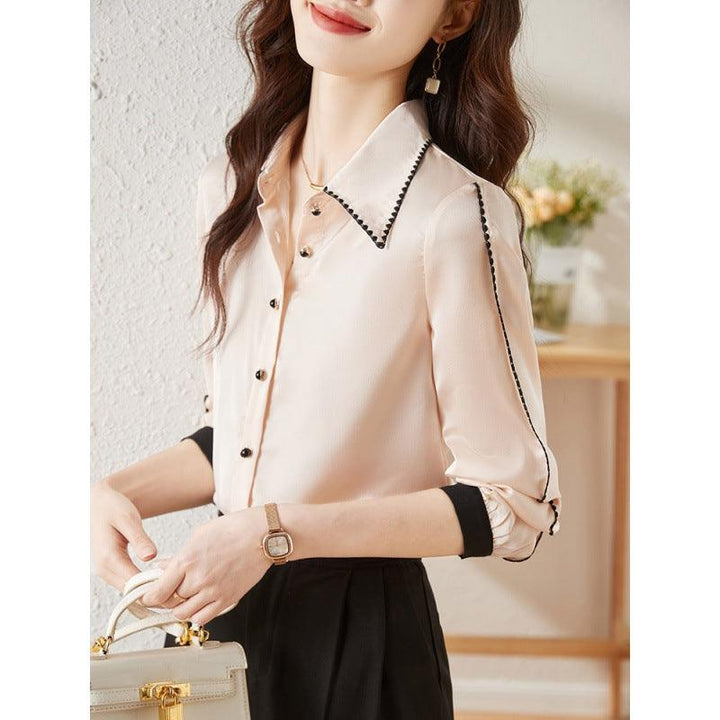 Satin Lapel Shirt Top For Women - Trendha
