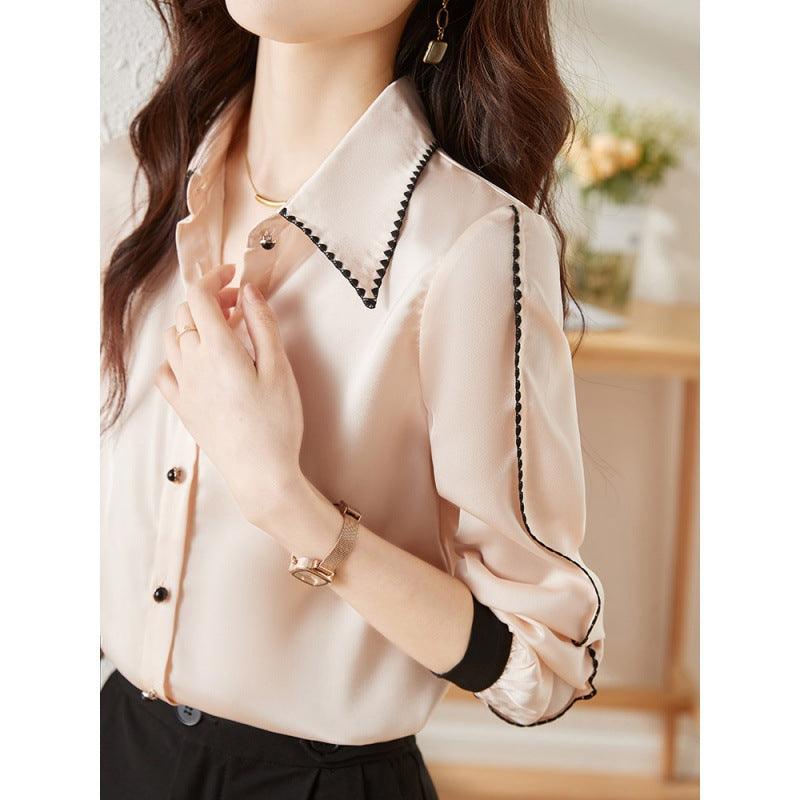 Satin Lapel Shirt Top For Women - Trendha