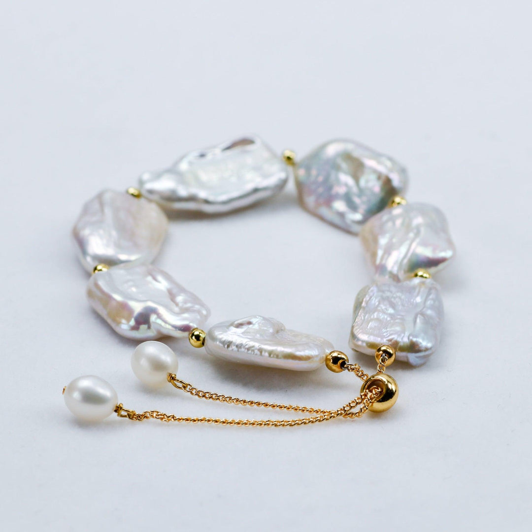 Shaped Baroque Freshwater Pearl 14-15mm Square Bead Bracelet - Trendha