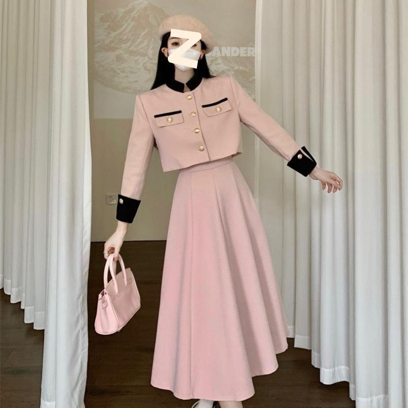 Short Coat High Waist Long Skirt Two-piece Set - Trendha