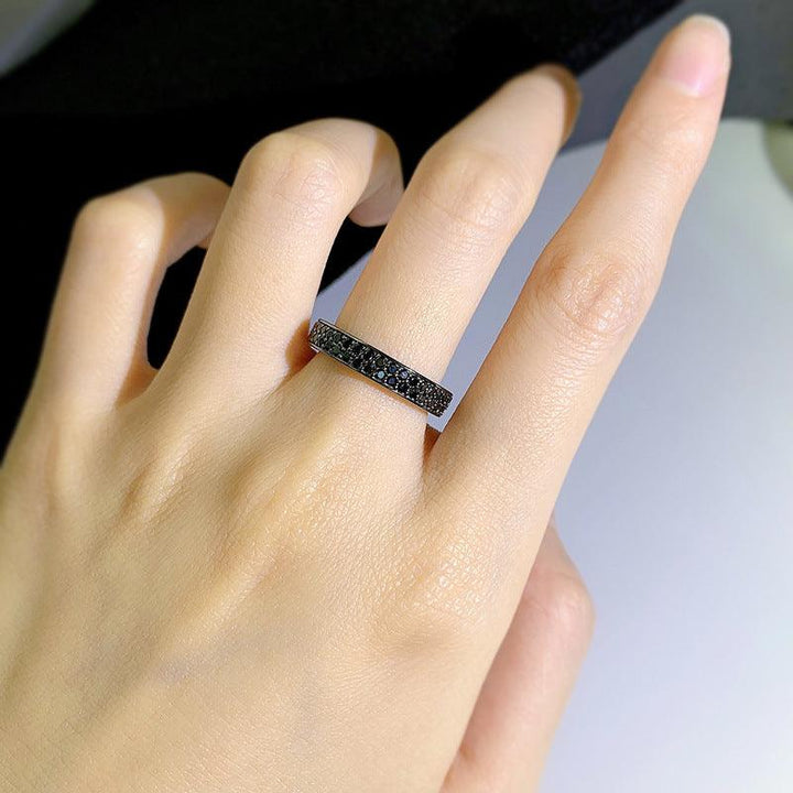 Silver Fashion Black Diamond Stackable Ring - Trendha