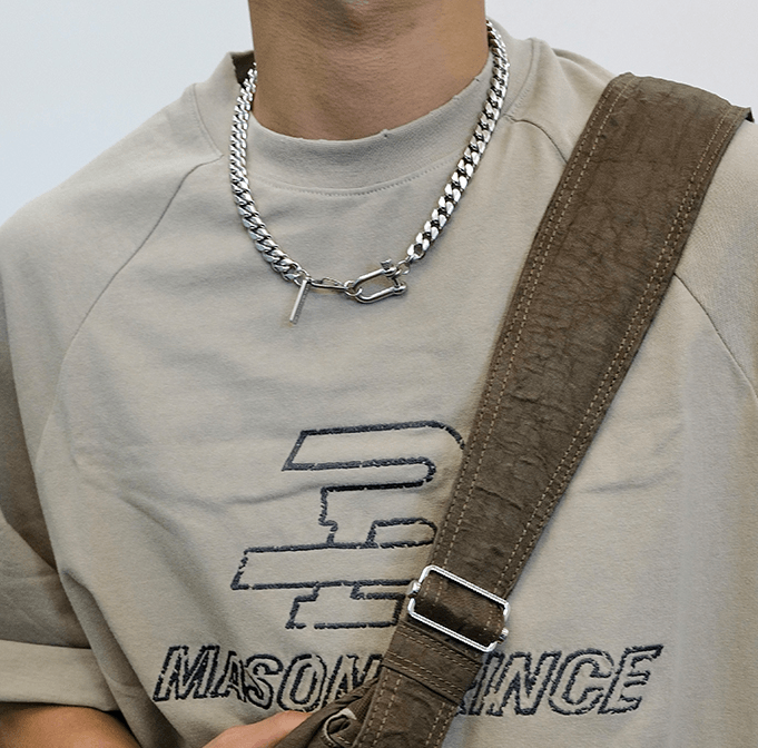 Silver-Colour Titanium-Steel Chain Necklace