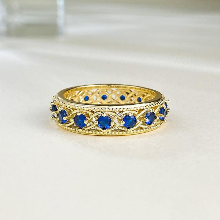 Silver Plated Royal Blue Row Ring - Trendha