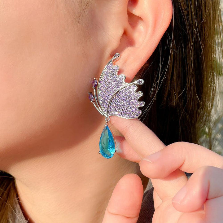 Silver Post Butterfly Earrings Klein Blue Micropavement - Trendha