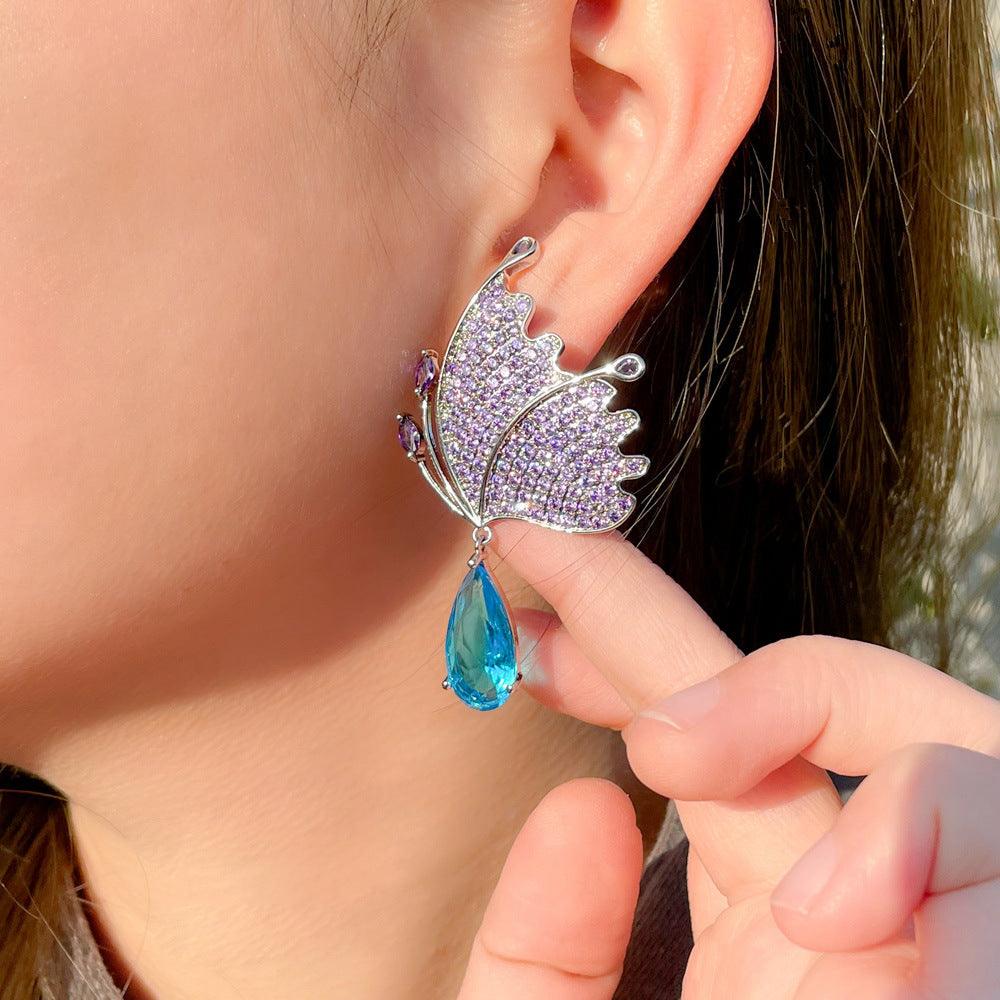 Silver Post Butterfly Earrings Klein Blue Micropavement