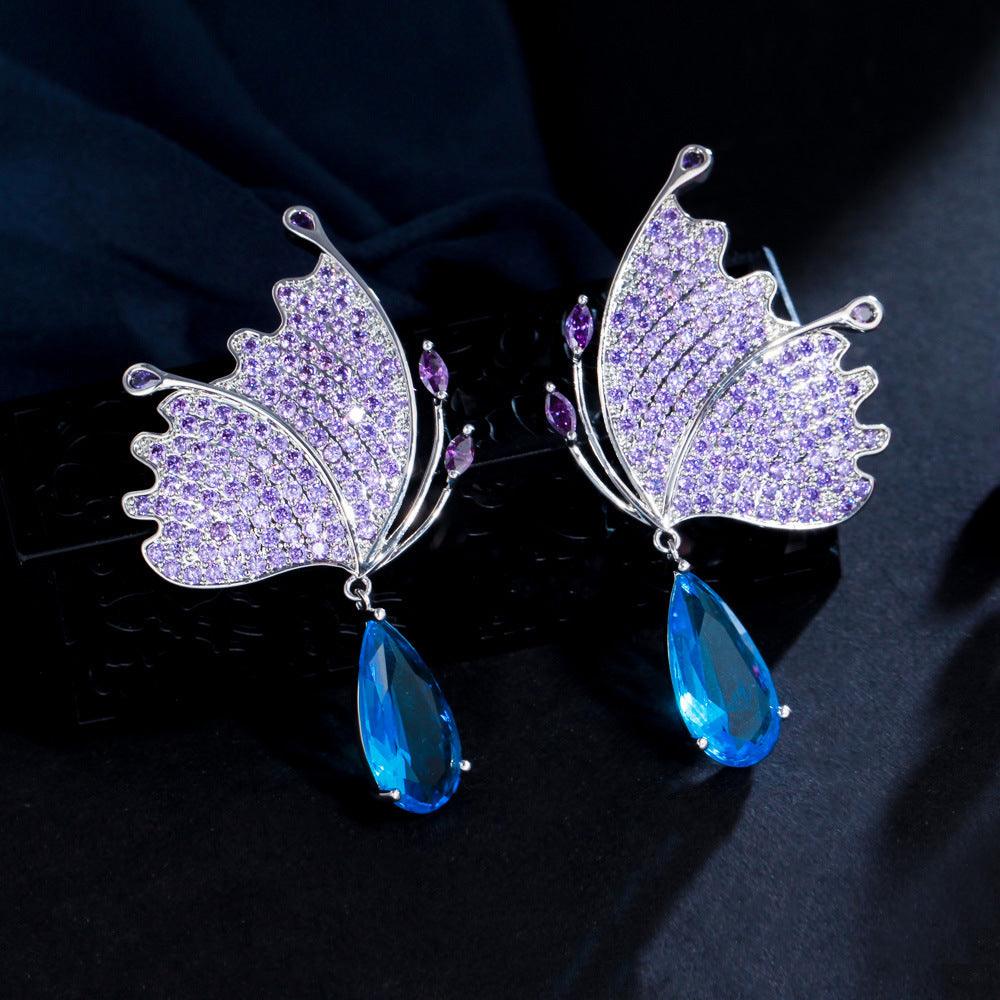 Silver Post Butterfly Earrings Klein Blue Micropavement - Trendha