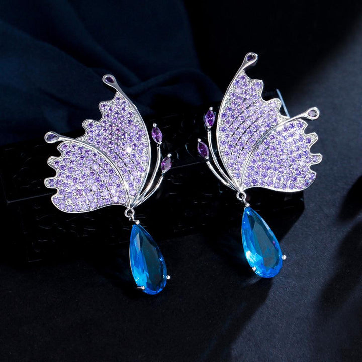 Silver Post Butterfly Earrings Klein Blue Micropavement - Trendha
