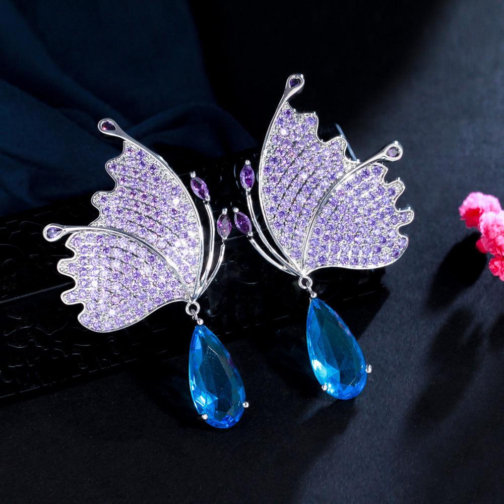 Silver Post Butterfly Earrings Klein Blue Micropavement - Trendha