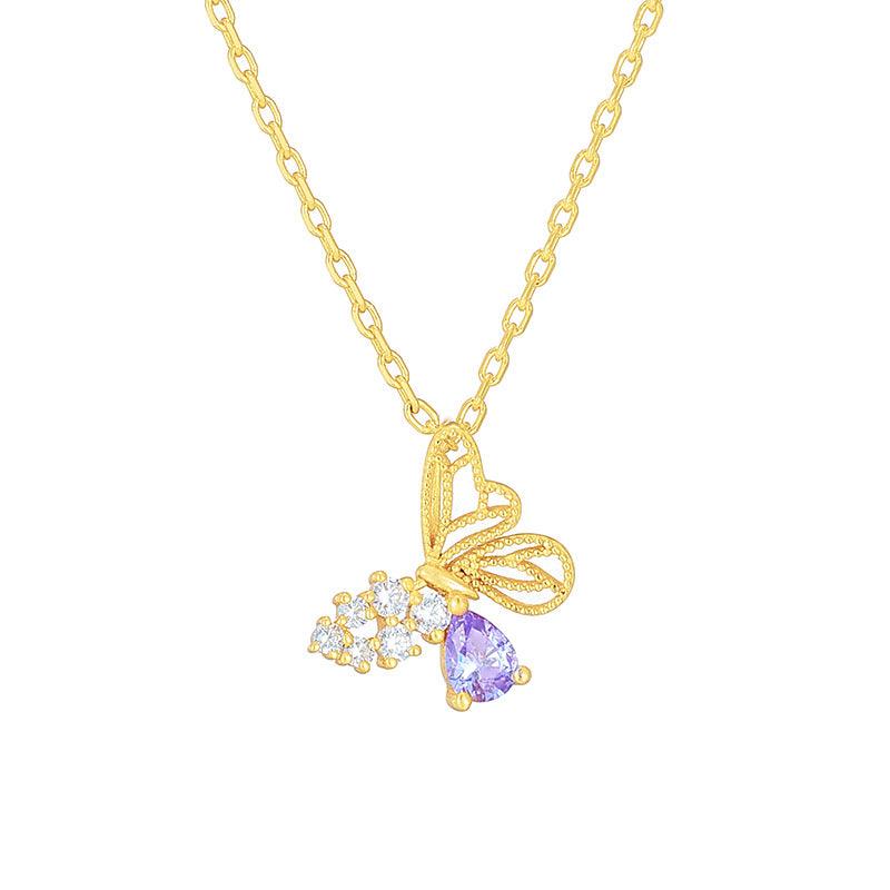 Silver Red Corundum Butterfly Necklace - Trendha