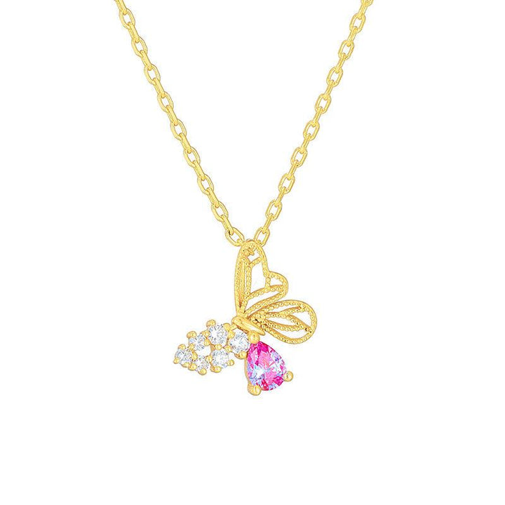 Silver Red Corundum Butterfly Necklace - Trendha