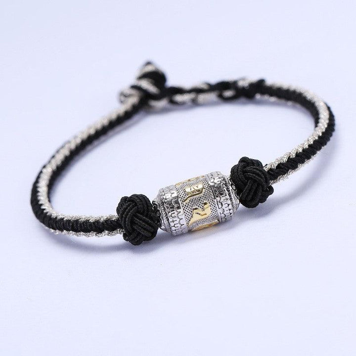 Silver Six Character True Words Twisted Warp Barrel Knitted Bracelet - Trendha