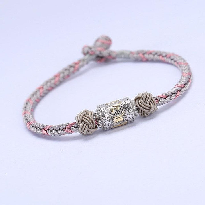 Silver Six Character True Words Twisted Warp Barrel Knitted Bracelet - Trendha