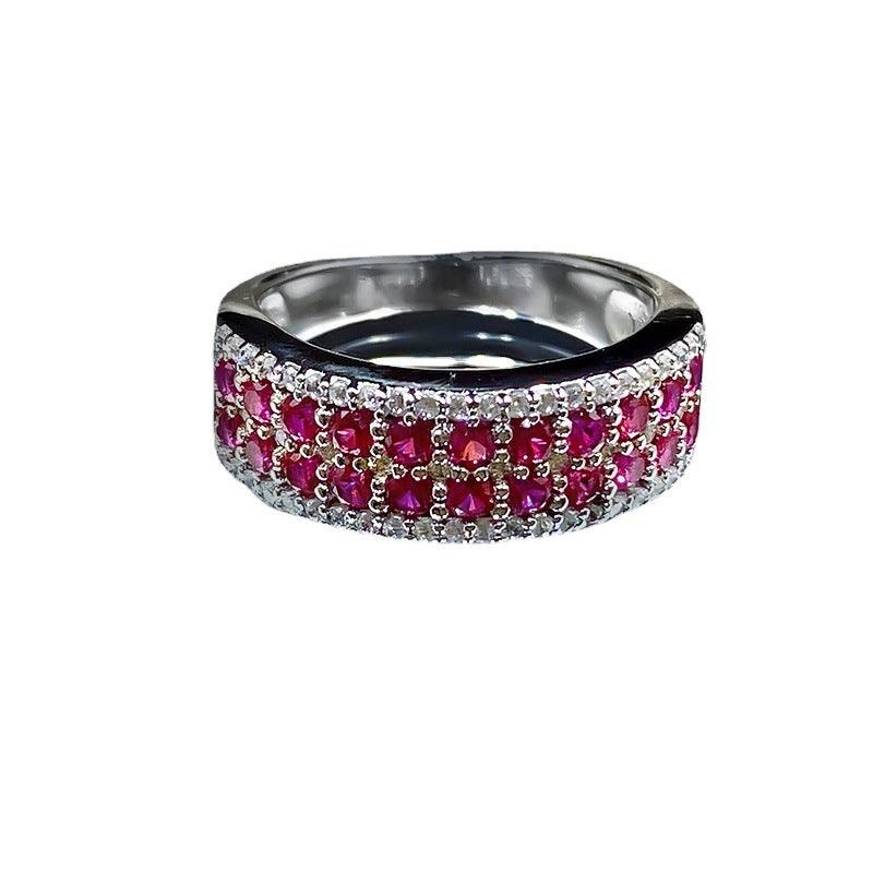 Simple Three-row Micro-inlaid AAA Zircon Female Ring - Trendha