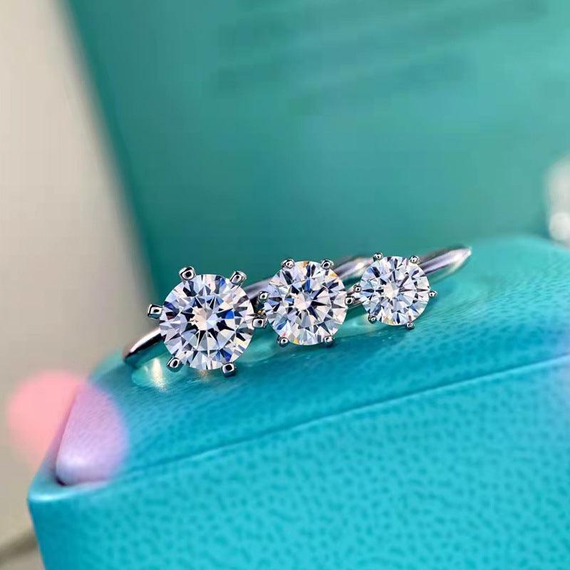 Six Claw Diamond Ring Female Simulation 1 Carat Two Silver T - Trendha