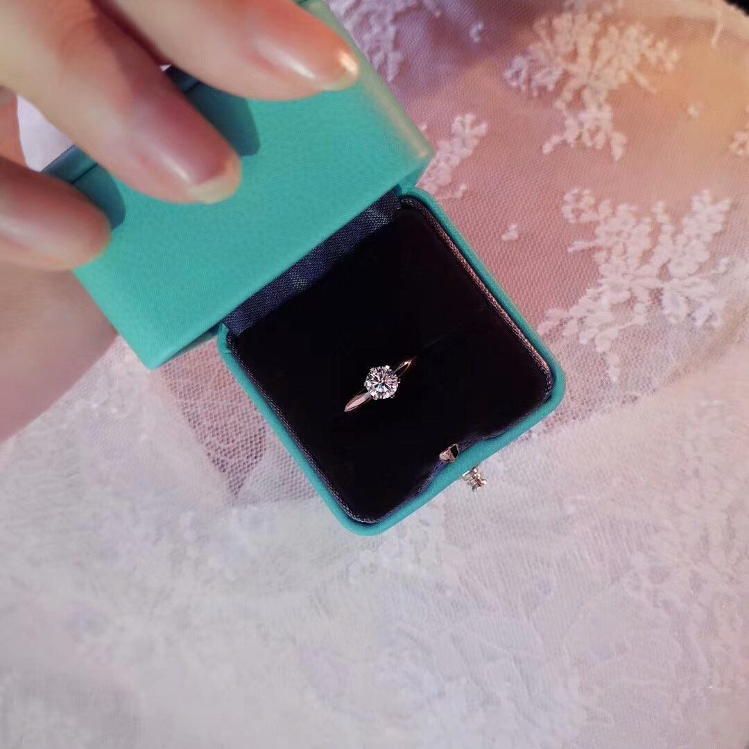 Six Claw Diamond Ring Female Simulation 1 Carat Two Silver T - Trendha