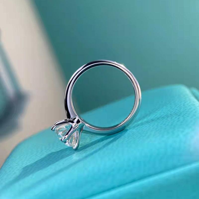 Six Claw Diamond Ring Female Simulation 1 Carat Two Silver T - Trendha