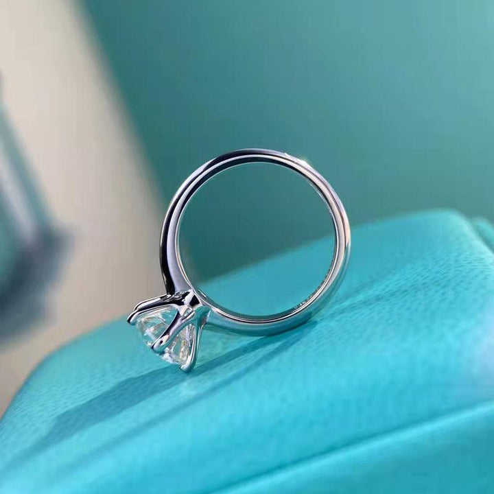 Six Claw Diamond Ring Female Simulation 1 Carat Two Silver T - Trendha