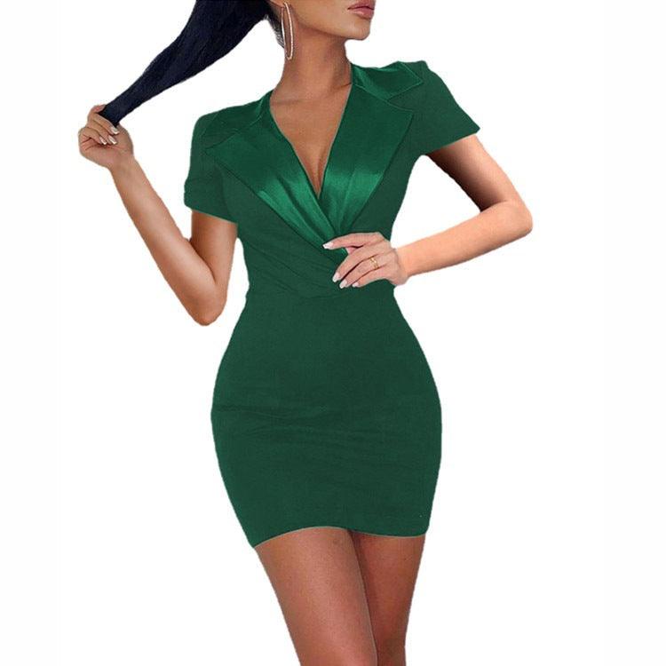 Slim Fit Short Sleeved V Neck Dress - Trendha