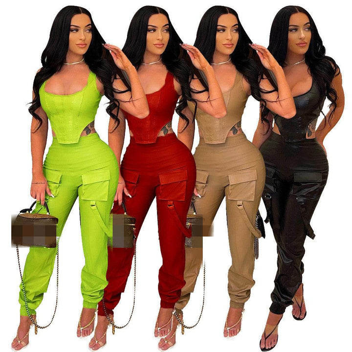 Solid Color Sleeveless Top Blouse And Pants - Trendha