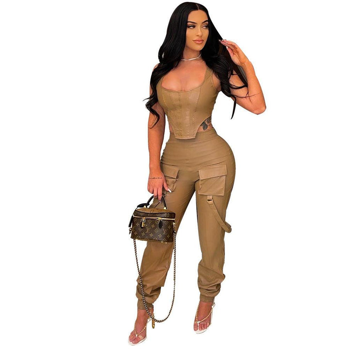 Solid Color Sleeveless Top Blouse And Pants - Trendha