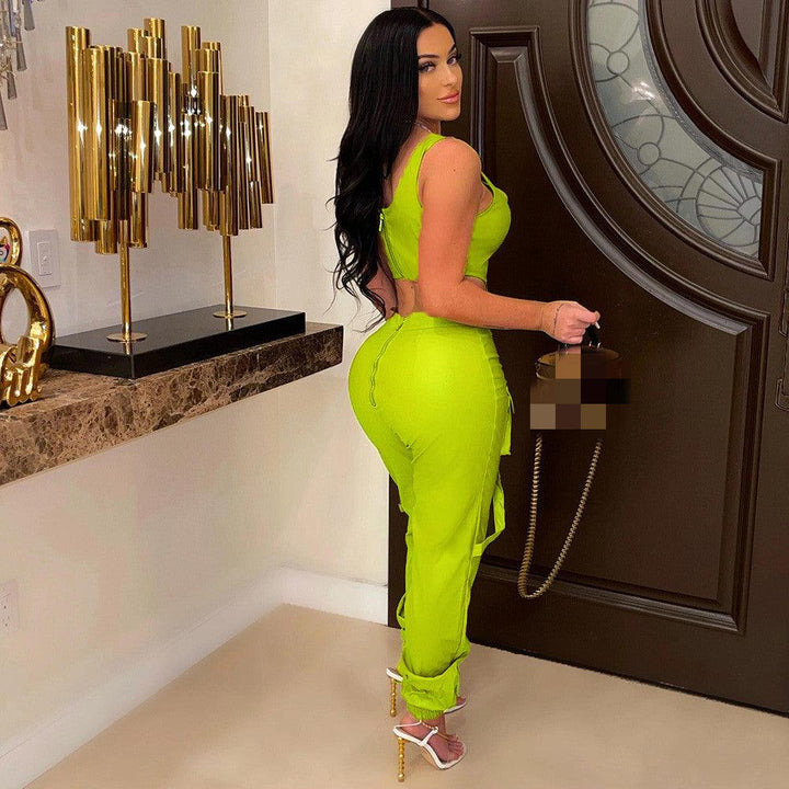 Solid Color Sleeveless Top Blouse And Pants - Trendha