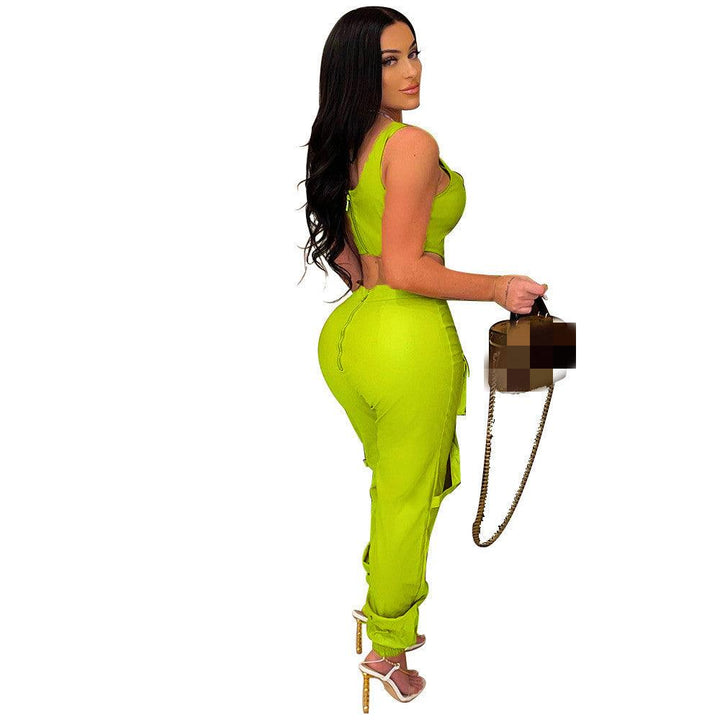 Solid Color Sleeveless Top Blouse And Pants - Trendha