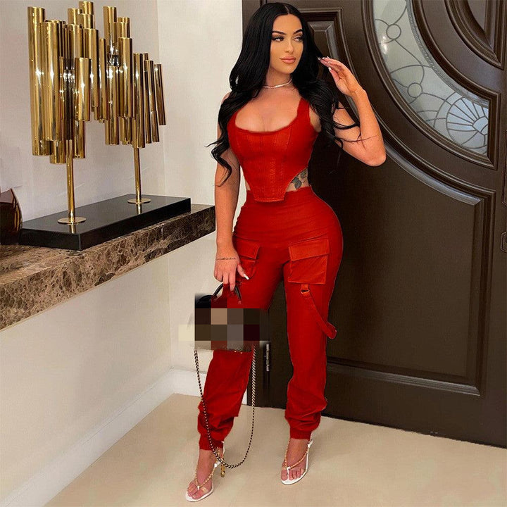 Solid Color Sleeveless Top Blouse And Pants - Trendha