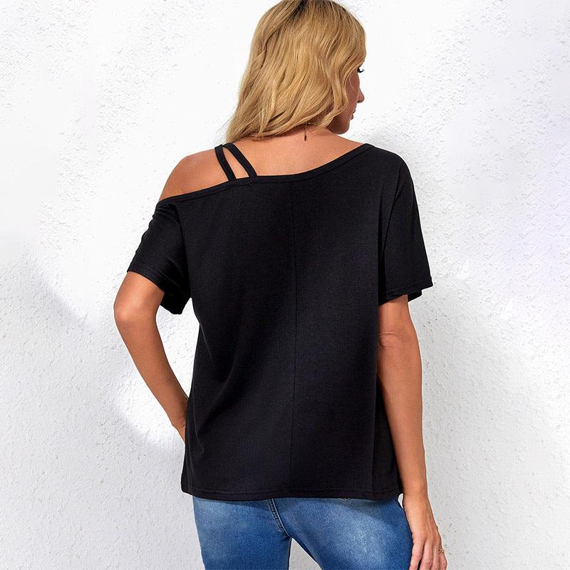 Solid Color Top Off-the-shoulder Knitted T-shirt For Women - Trendha